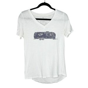 United by Blue Camper Travel Trailer Print V Neck Cotton tee size Large